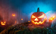 © Jag_cz - Spooky halloween pumpkins in forest
