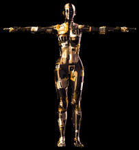 Golden Cyborg Woman With Implants 3d Render