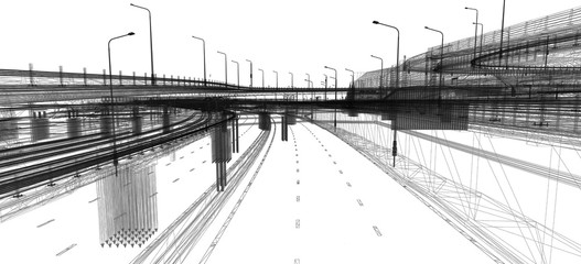 Wall Mural - the bim model of the object of transport infrastructure of wireframe view