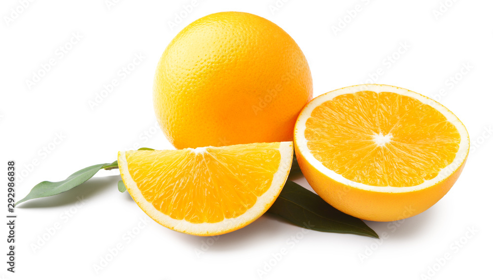 Ripe oranges on white background
