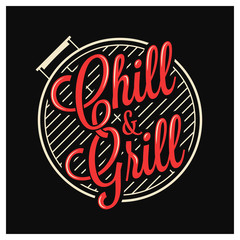 Canvas Print - Chill and grill lettering. BBQ grill logo on black