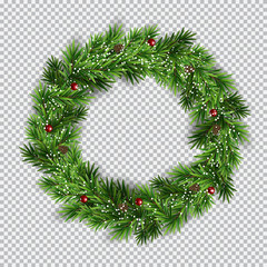 Canvas Print - Christmas wreath on transparent background. Vector Illustration