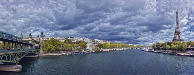 Fototapete - Beautiful Panorama of Paris 16 and Paris 7, France with Eiffel Tower included