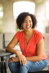 Confident Happy African American Woman Smiling Outside