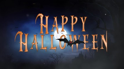 Canvas Print - happy halloween bat filled night 4k loop features happy halloween text with a full moon in a night s