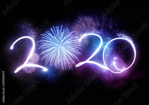 Cuadros en Lienzo The year 2020 displayed with fireworks and strobes