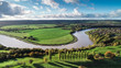 Drone shot of Bristol countryside and the River Severn wending its way through