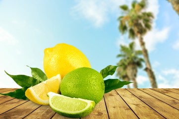 Sticker - collection of fresh limes and lemons - collage