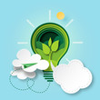 © Man As Thep - Paper cut of green ecology and environment conservation concept with seedling in light bulb and cloud bubble speech.Vector illustration.