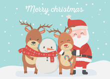 Santa Snowman Reindeer Celebration Happy Christmas Card