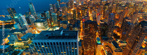 Cuadros en Lienzo Chicago cityscape skyscrapers at night aerial view