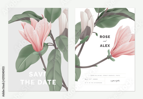 Cuadros en Lienzo Floral wedding invitation card template design, pink Anise magnolia flowers on g