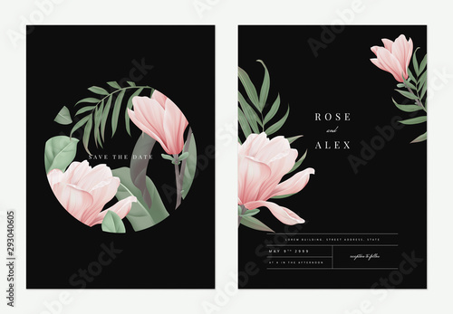 Floral wedding invitation card template design, pink Anise magnolia flowers a...