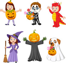 Cartoon Happy Kids With Halloween Costume