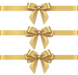 Wall Mural - set of decorative golden bows with horizontal yellow ribbon isolated on white background. vector ill
