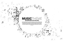 Vector Template Banner And Poster Music Melody Note Dancing Flow . Concept Background For Song And Concert Theme.