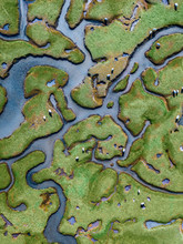 Birds-eye View Of Sheep Grazing In A River Delta Maze, Ireland