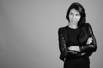 Portrait of young beautiful woman shot in black and white