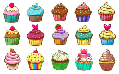 Wall Mural - cupcake  vector set clipart design