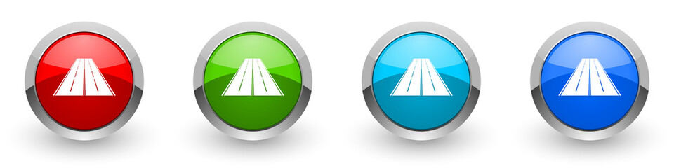 Poster - Road silver metallic glossy icons, red, set of modern design buttons for web, internet and mobile applications in four colors options isolated on white background
