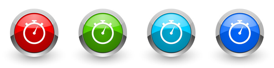 Fototapete - stopwatch silver metallic glossy icons, red, set of modern design buttons for web, internet and mobile applications in four colors options isolated on white background