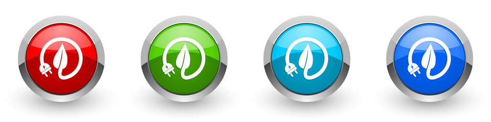 Fototapete - Eco electricity, leaf silver metallic glossy icons, red, set of modern design buttons for web, internet and mobile applications in four colors options isolated on white background