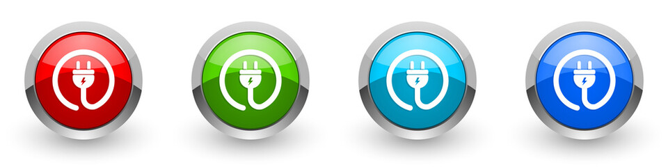 Leinwandbilder - Plug power silver metallic glossy icons, red, set of modern design buttons for web, internet and mobile applications in four colors options isolated on white background