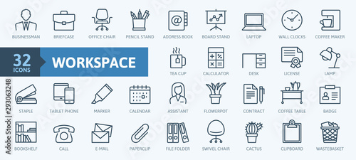 Cuadros en Lienzo Office workspace elements - thin line web icon set