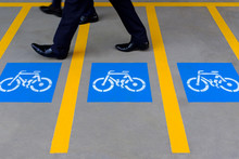 Colorful Painted Sign Or Symbol Of Bicycle Parking Lot
