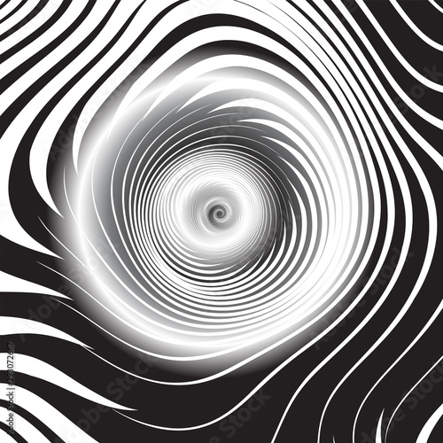 Rotation circular movement illusion. Spiral lines texture.
