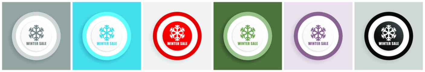Leinwandbilder - Winter sale icon set, colorful flat design vector illustrations in 6 options for web design and mobile applications