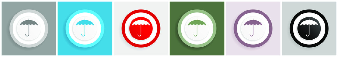 Aufkleber - Umbrella icon set, colorful flat design vector illustrations in 6 options for web design and mobile applications