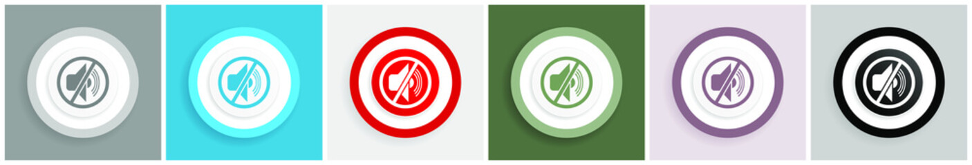Aufkleber - Mute icon set, colorful flat design vector illustrations in 6 options for web design and mobile applications
