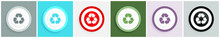 Recycling Sign Icon Set, Colorful Flat Design Vector Illustrations In 6 Options For Web Design And Mobile Applications