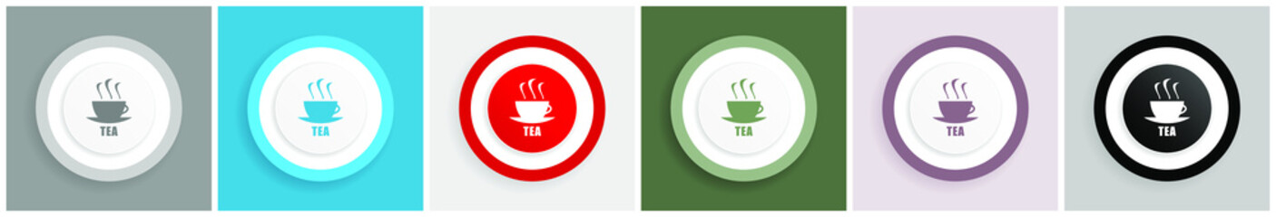 Aufkleber - Tea icon set, colorful flat design vector illustrations in 6 options for web design and mobile applications