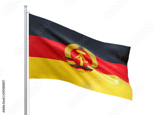 Fotografía East Germany flag waving on white background, close up, isolated