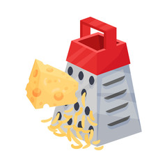 Wall Mural - Rubbing Piece Of Cheese On A Grater With Red Handle Isometric Illustrarion