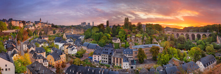 Wall Mural - Luxembourg City, Luxembourg. Panoramic cityscape image of old town Luxembourg City skyline during beautiful sunrise.