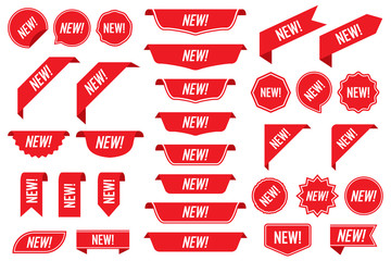 set of new labels in red isolated on white background. vector illustration