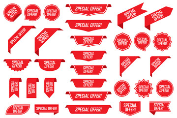 Poster - Set of special offer labels in red isolated on white background. Vector illustration