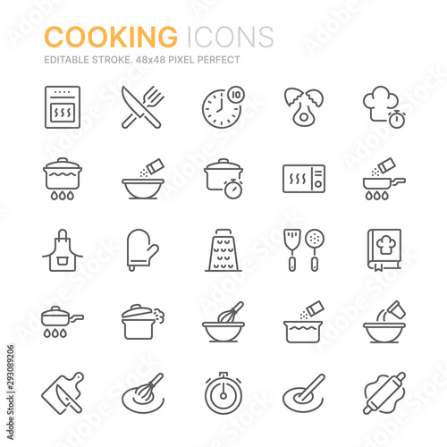 Cuadros en Lienzo Collection of cooking related line icons