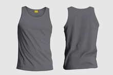 3d Illustrator Mans Blank Tank Singlet. Male Shirt Without Sleeves. T-shirt Front Of Mock Up 
