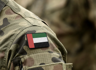 Flag of United Arab Emirates (UAE) on military uniform (collage).