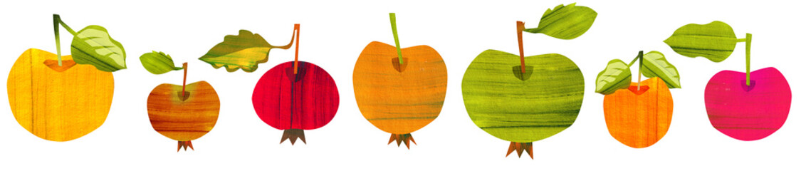 Apple Set. Food Illustration with Acrylic Texture.