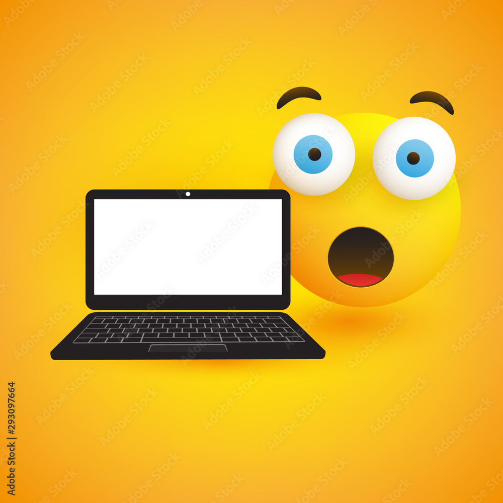 Surprised Computer User Icon Surprised Emoji, Emoticon with Pop Out Eyes and Laptop Computer on ...