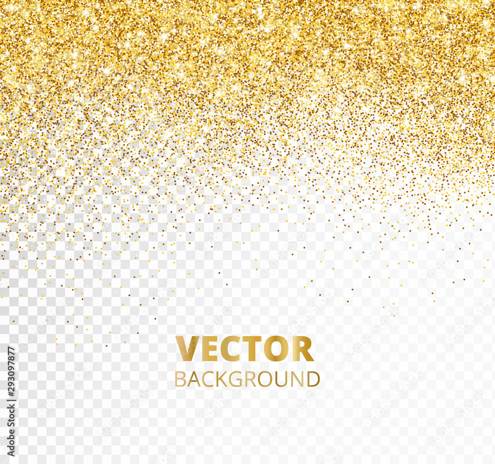 Sparkling glitter border, frame. Falling golden dust isolated on transparent background. Vector decoration. - obrazy, fototapety, plakaty 