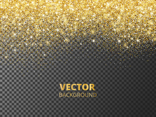 Wall Mural - Sparkling glitter border, frame. Falling golden dust isolated on transparent background. Vector decoration.