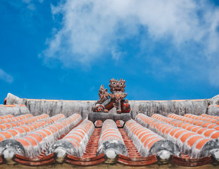 Okinawa Lion on Ryukyu architecture Roof Art Okinawa island Japan