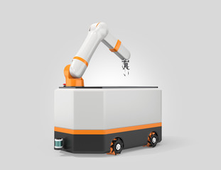 Mobile robot AGV isolated on gray background. 3D rendering image.