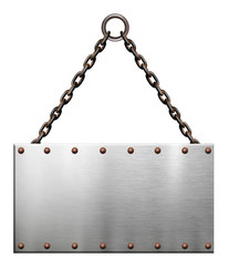 signboard rivets chains on white background